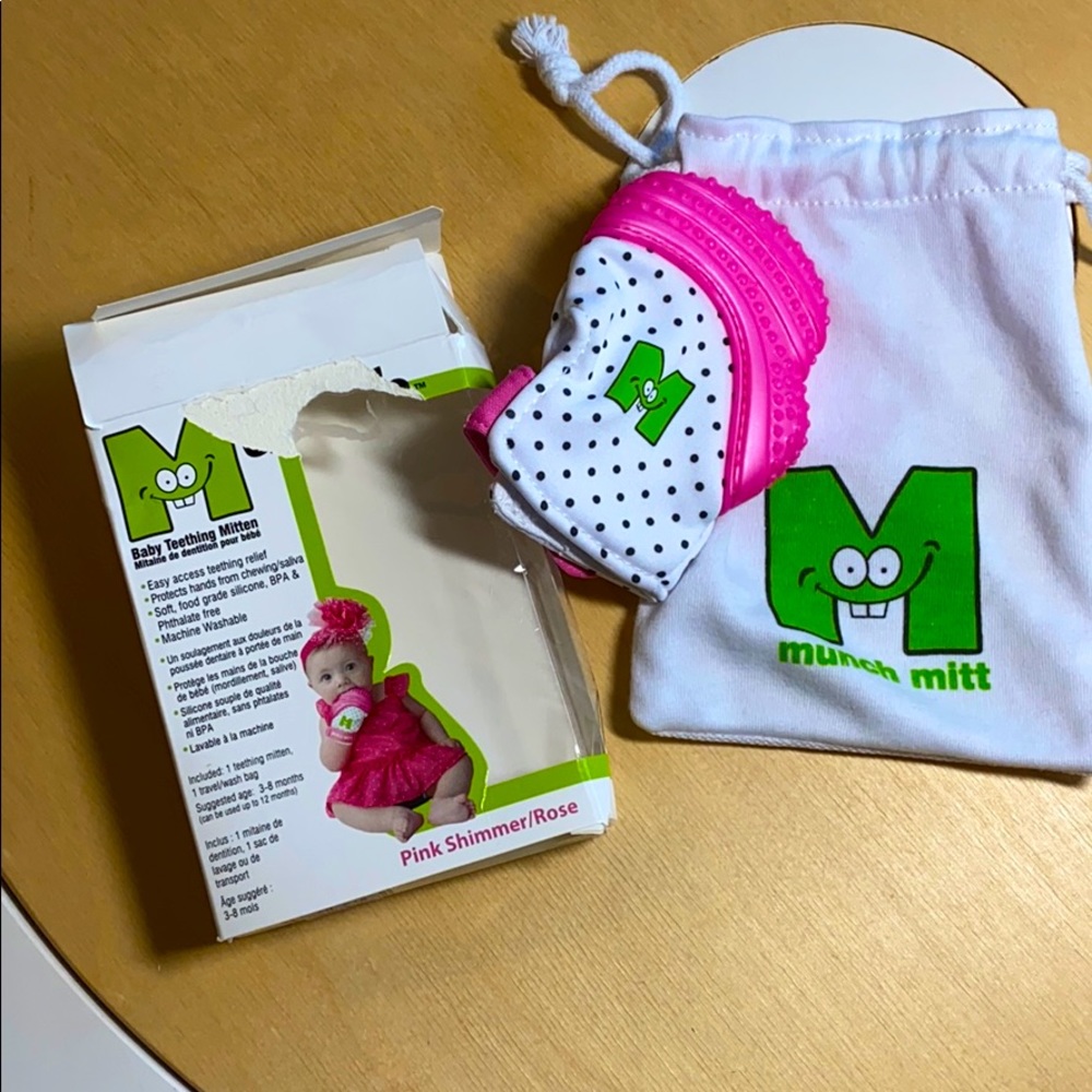 Munch mitt pink shimmer baby teething mitten